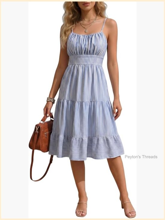 Dresses & Skirts - Striped Spaghetti Strap Mini Sundress, High Waist Ruffled